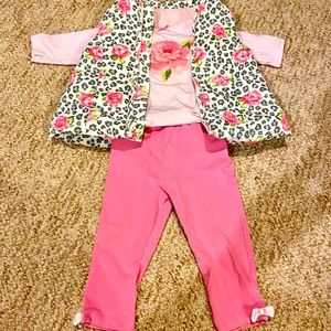 12 Month 3 Piece Outfit with Puffer Zippered Vest, Leopard and Rose Print